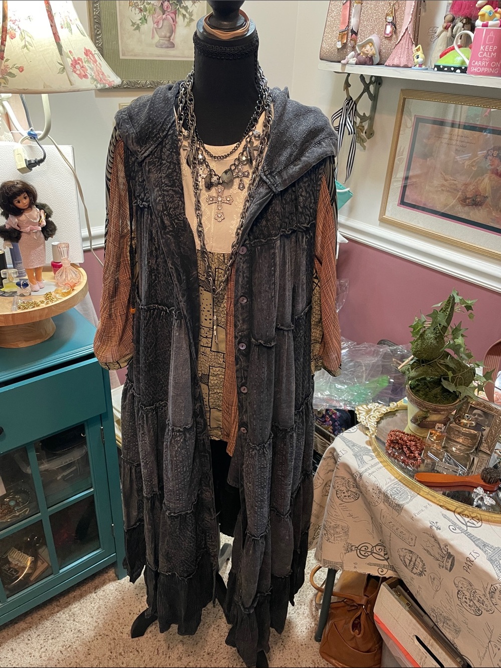 Boho Tiered Hooded Maxi Dress in Charcoal Gray ,Steel Gray ,Black Young Threads